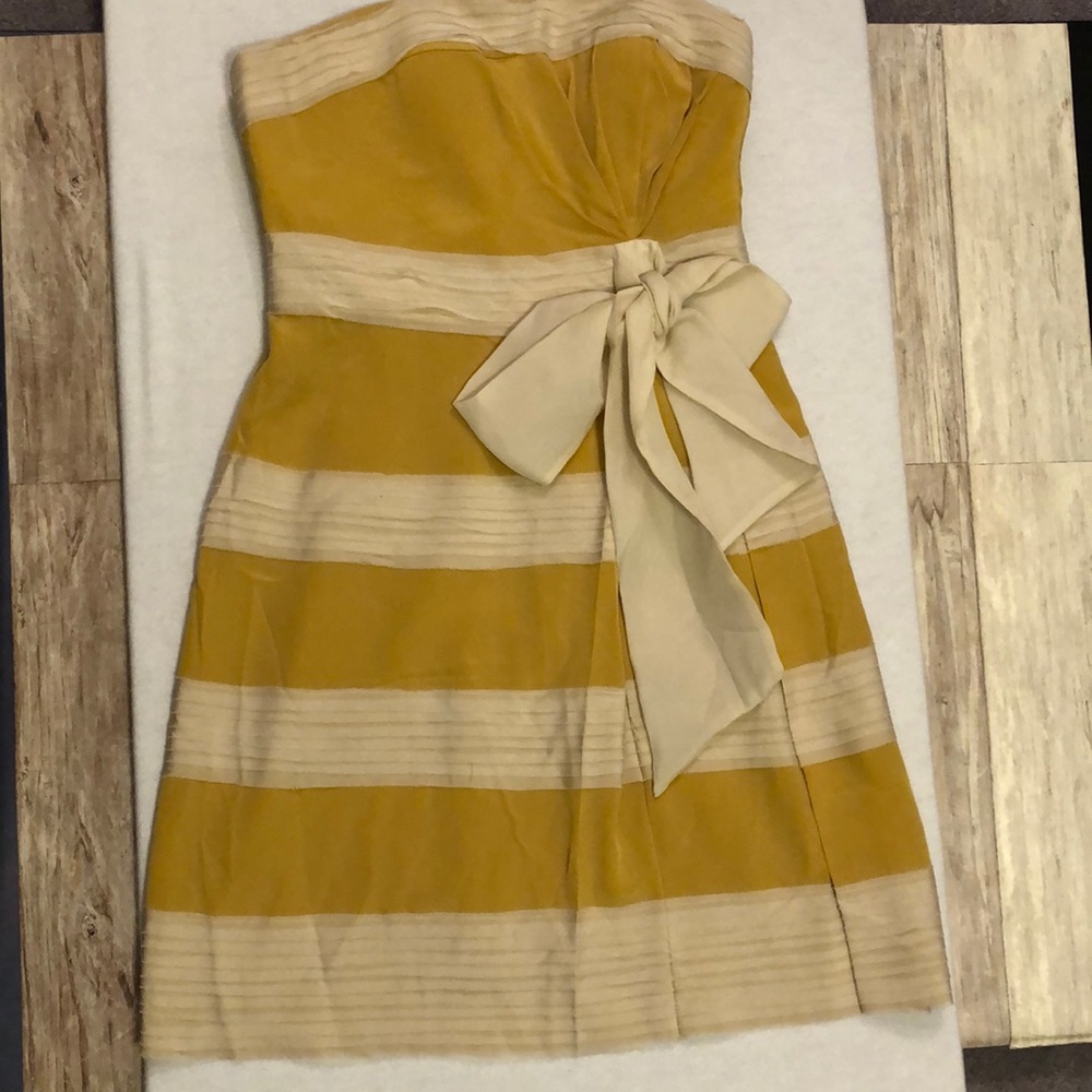 Anthropologie Strapless Yellow and Cream Bow Dress - Picture 5 of 8
